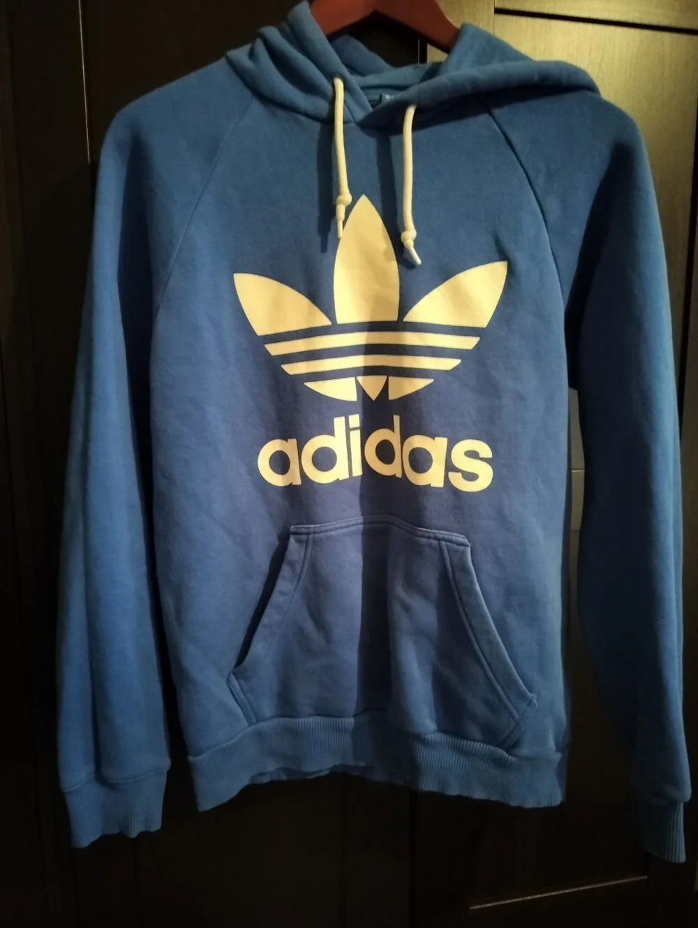 Classic adidas Vibrant Blue Crewneck Trefoil Logo Pullover Hoodie - Small